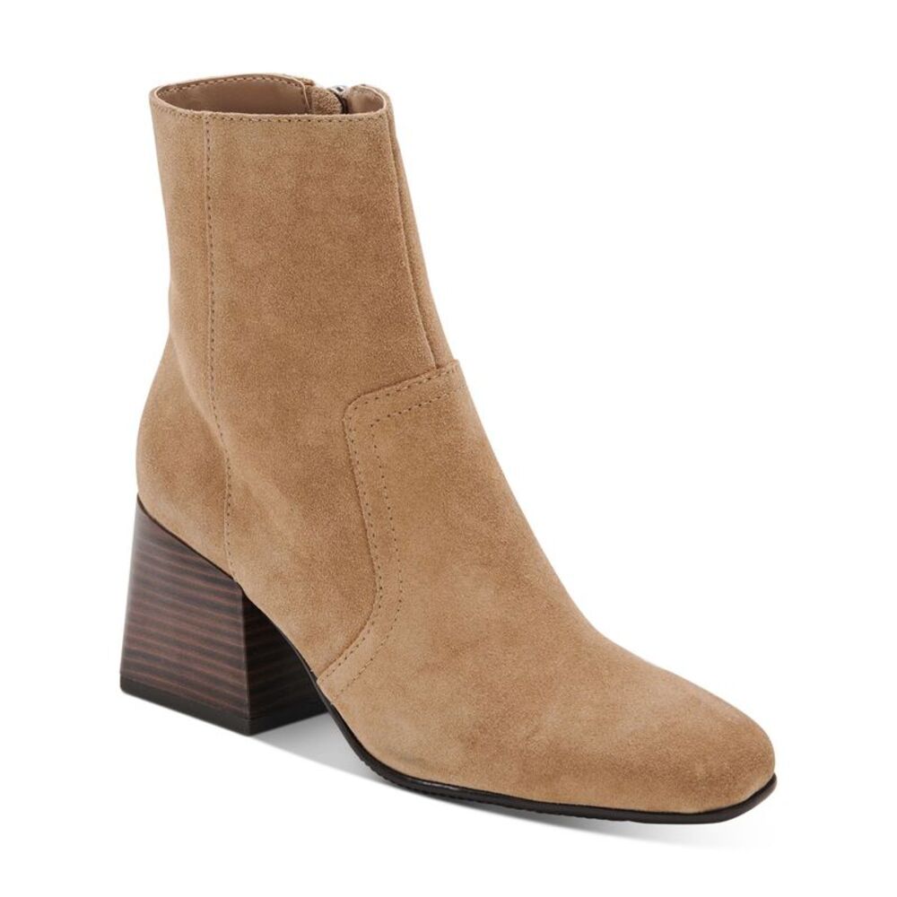 AQUA COLLEGE Womens Beige Waterproof Tora Square Toe Stacked Heel Booties 5.5 M